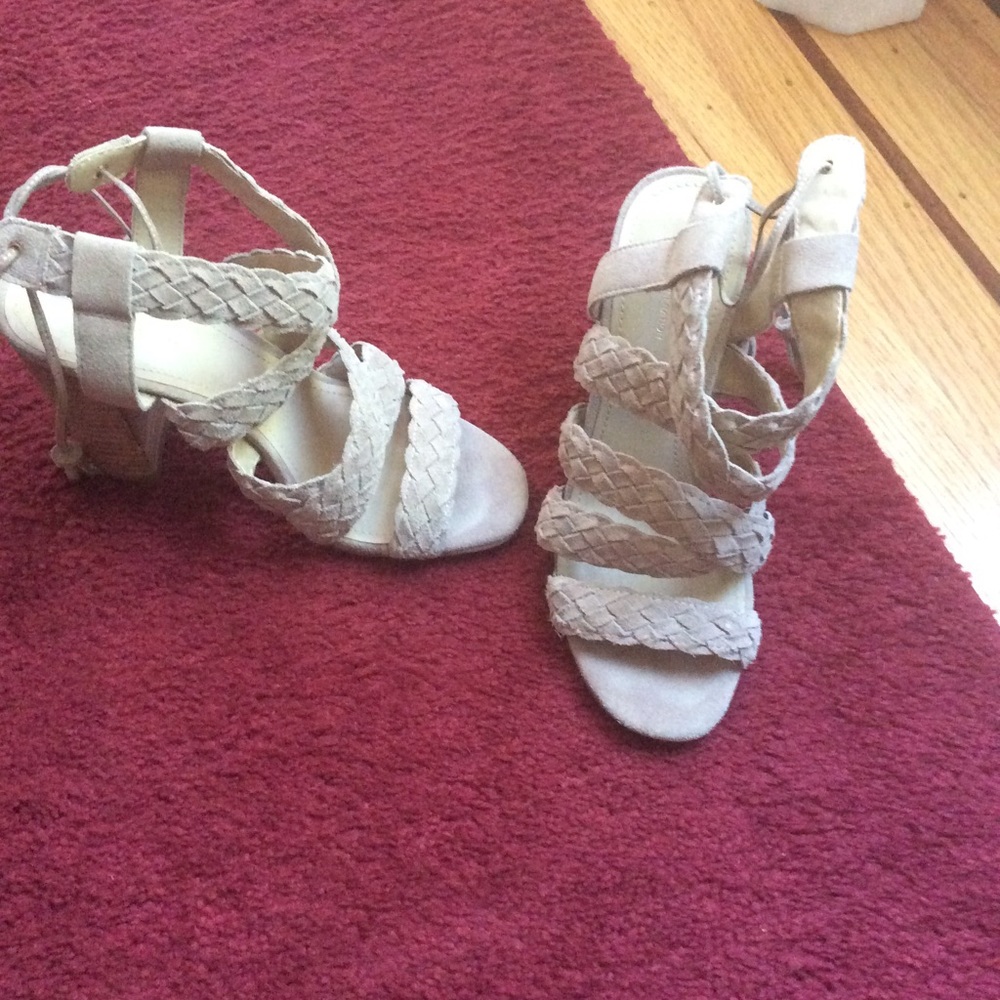 Suede sandals with wood heels